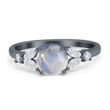 Art Deco Round Natural Stone Leaf Style Ring