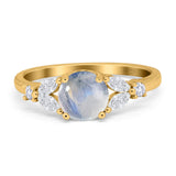 Art Deco Round Natural Stone Leaf Style Ring