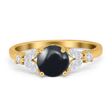 Art Deco Round Natural Stone Leaf Style Ring