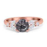 Art Deco Round Natural Stone Leaf Style Ring