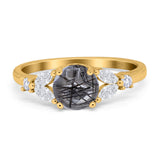 Art Deco Round Natural Stone Leaf Style Ring