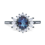 Art Deco Oval Natural Stone Floral Ring