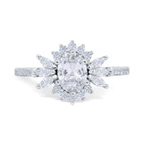 Art Deco Oval Natural Stone Floral Ring