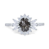 Art Deco Oval Natural Stone Floral Ring