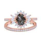 Two Piece Oval Natural Stone Bridal Ring