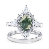 Two Piece Oval Natural Stone Bridal Ring
