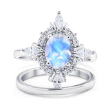 Two Piece Oval Natural Stone Bridal Ring