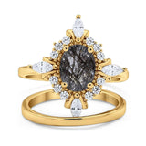 Two Piece Oval Natural Stone Bridal Ring
