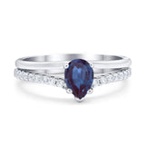 Art Deco Pear Natural Stone Wedding Ring
