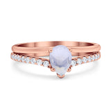 Art Deco Pear Natural Stone Wedding Ring