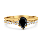 Art Deco Pear Natural Stone Wedding Ring