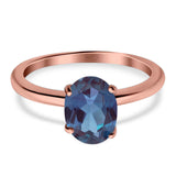  Oval Natural Stone Solitaire Cathedral Ring