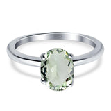  Oval Natural Stone Solitaire Cathedral Ring