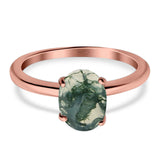 Oval Natural Stone Solitaire Cathedral Ring