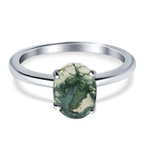  Oval Natural Stone Solitaire Cathedral Ring