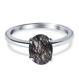  Oval Natural Stone Solitaire Cathedral Ring