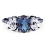 Art Deco Oval Natural Stone Floral Ring