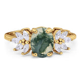 Art Deco Oval Natural Stone Floral Ring