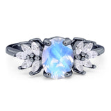 Art Deco Oval Natural Stone Floral Ring