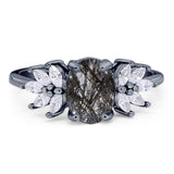 Art Deco Oval Natural Stone Floral Ring