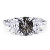 Art Deco Oval Natural Stone Floral Ring