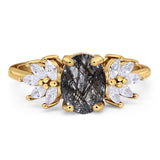 Art Deco Oval Natural Stone Floral Ring