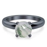  Round Natural Stone Solitaire Cathedral Ring