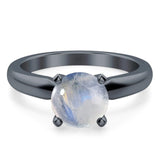  Round Natural Stone Solitaire Cathedral Ring