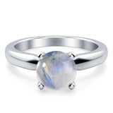  Round Natural Stone Solitaire Cathedral Ring