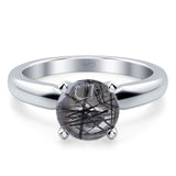  Round Natural Stone Solitaire Cathedral Ring