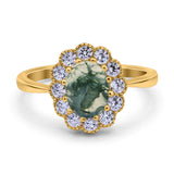 Art Deco Oval Natural Stone Flower Ring