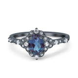 Art Deco Oval Natural Stone Halo Ring