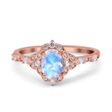 Art Deco Oval Natural Stone Halo Ring