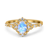 Art Deco Oval Natural Stone Halo Ring