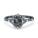 Art Deco Oval Natural Stone Halo Ring