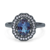 Art Deco Oval Natural Stone Flower Ring