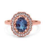Art Deco Oval Natural Stone Flower Ring