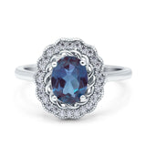 Art Deco Oval Natural Stone Flower Ring