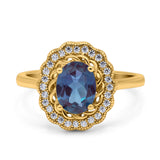 Art Deco Oval Natural Stone Flower Ring