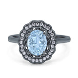 Art Deco Oval Natural Stone Flower Ring