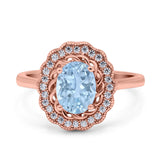 Art Deco Oval Natural Stone Flower Ring