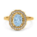Art Deco Oval Natural Stone Flower Ring