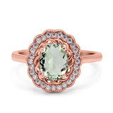 Art Deco Oval Natural Stone Flower Ring