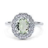 Art Deco Oval Natural Stone Flower Ring