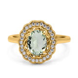 Art Deco Oval Natural Stone Flower Ring