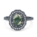 Art Deco Oval Natural Stone Flower Ring