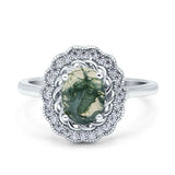 Art Deco Oval Natural Stone Flower Ring