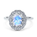 Art Deco Oval Natural Stone Flower Ring