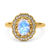 Art Deco Oval Natural Stone Flower Ring