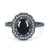 Art Deco Oval Natural Stone Flower Ring